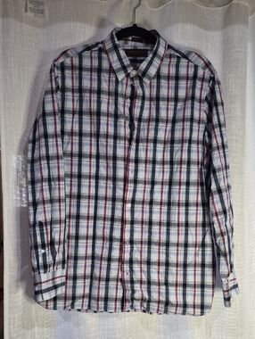 Fairlane Men's Plaid Cotton Button-Down Shirt - White, Navy & Red